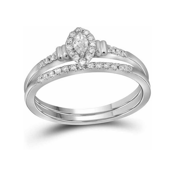 Ladies 10K White Gold Solitaire Diamond Bridal Wedding Engagement Band Ring